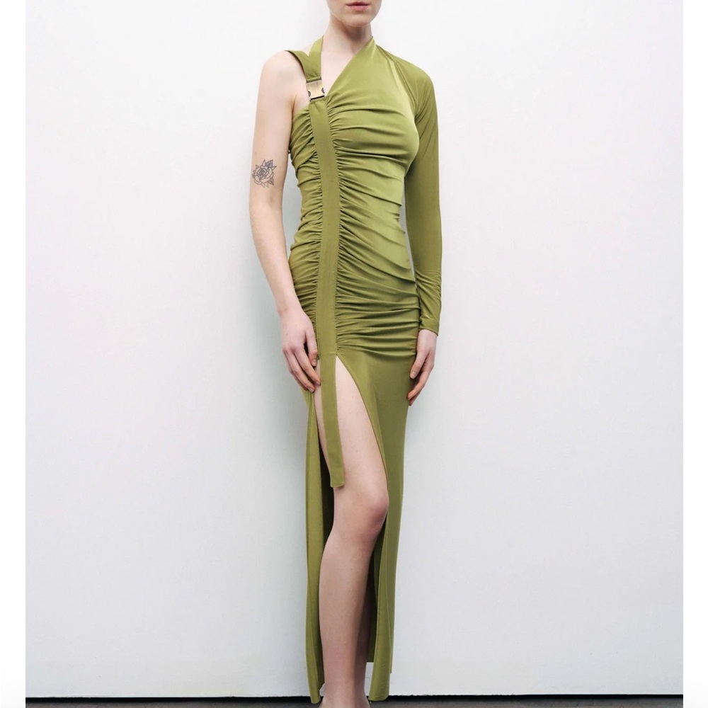Chic One-Shoulder Olive Dress